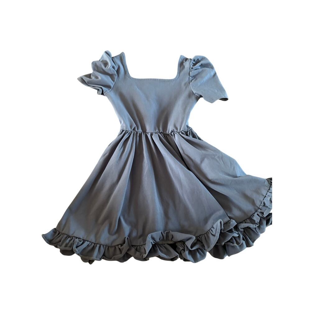 Girlhood by Little Stocking Co Dusty Blue Ruffle Hem Twirl Dress Girls Size 5